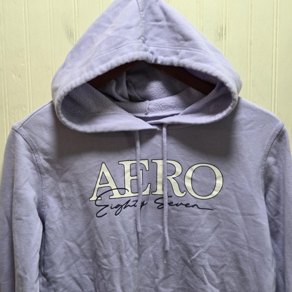 Aeropostale Hoodie Womens Small Purple AERO‎ Eighty Seven Fleece Pullover Logo